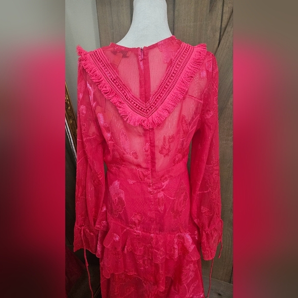 DARK PINK Frill Lacr plunge front midi dress In Hot Pink. Size 8 NWT - Picture 13 of 16